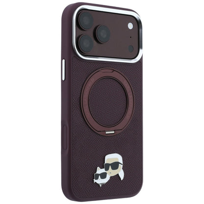 Θήκη MagSafe για Apple iPhone 18 Pro / 17 Pro, Karl Lagerfeld, Ring Stand 360 Karl & Choupette Pin, Βυσσινί