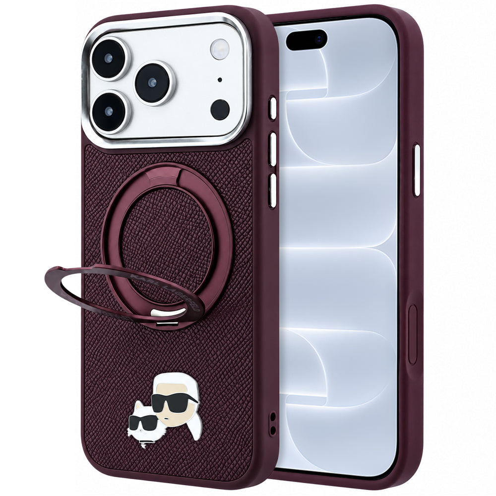 Θήκη MagSafe για Apple iPhone 18 Pro / 17 Pro, Karl Lagerfeld, Ring Stand 360 Karl & Choupette Pin, Βυσσινί
