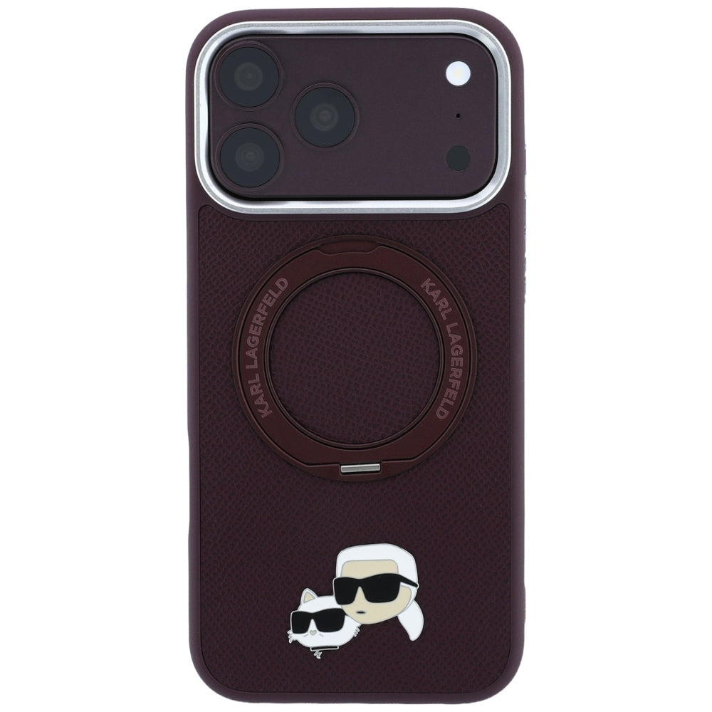 Θήκη MagSafe για Apple iPhone 18 Pro / 17 Pro, Karl Lagerfeld, Ring Stand 360 Karl & Choupette Pin, Βυσσινί