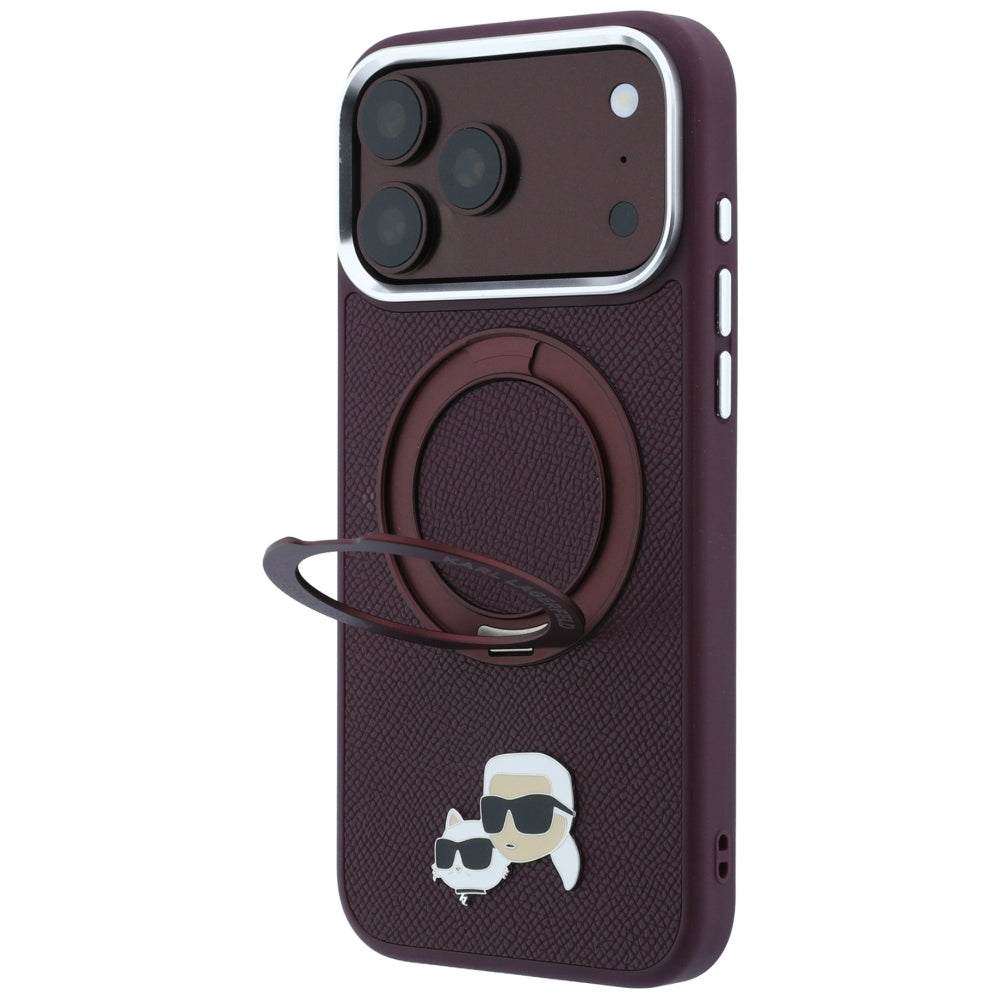 Θήκη MagSafe για Apple iPhone 18 Pro / 17 Pro, Karl Lagerfeld, Ring Stand 360 Karl & Choupette Pin, Βυσσινί