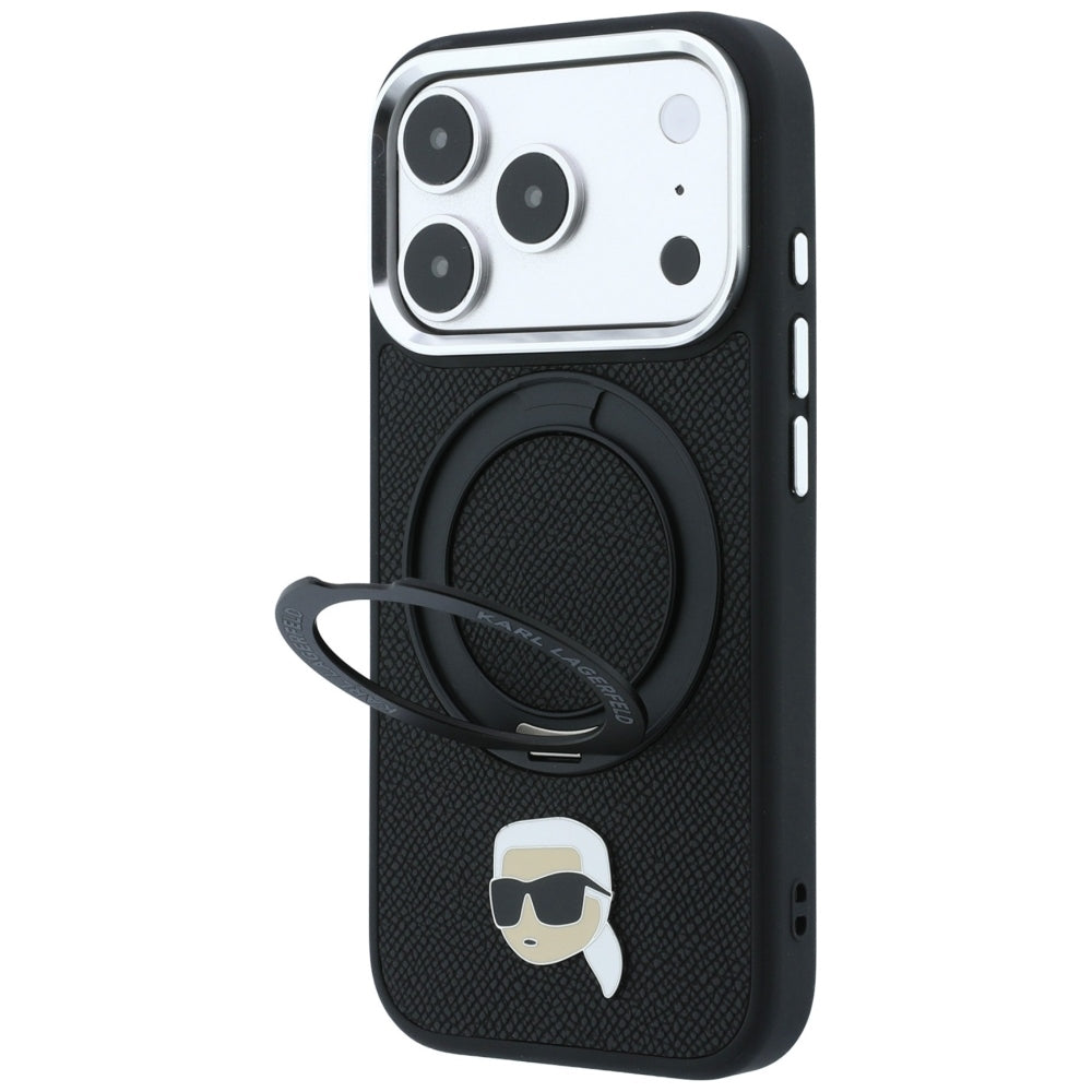 MagSafe Case for Apple iPhone 18 Pro / 17 Pro, Karl Lagerfeld, Ring Stand 360 Karl Pin, Black
