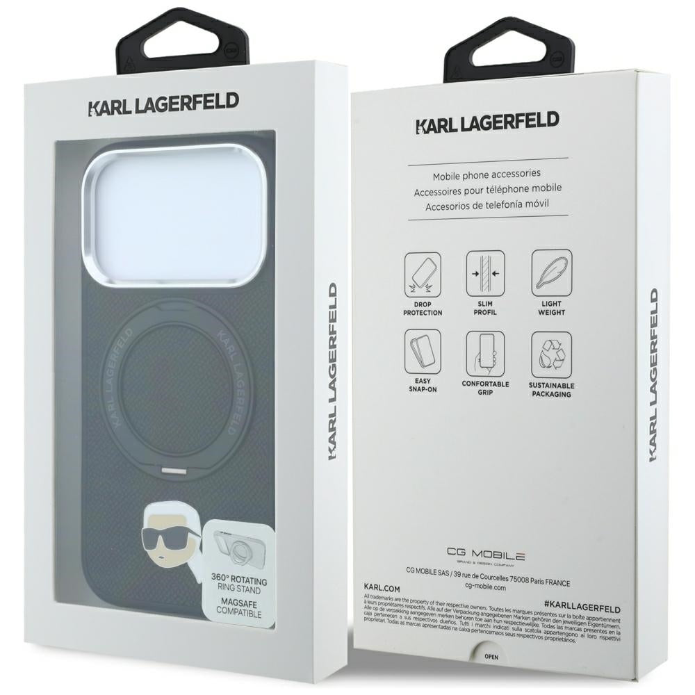 MagSafe Case for Apple iPhone 18 Pro / 17 Pro, Karl Lagerfeld, Ring Stand 360 Karl Pin, Black
