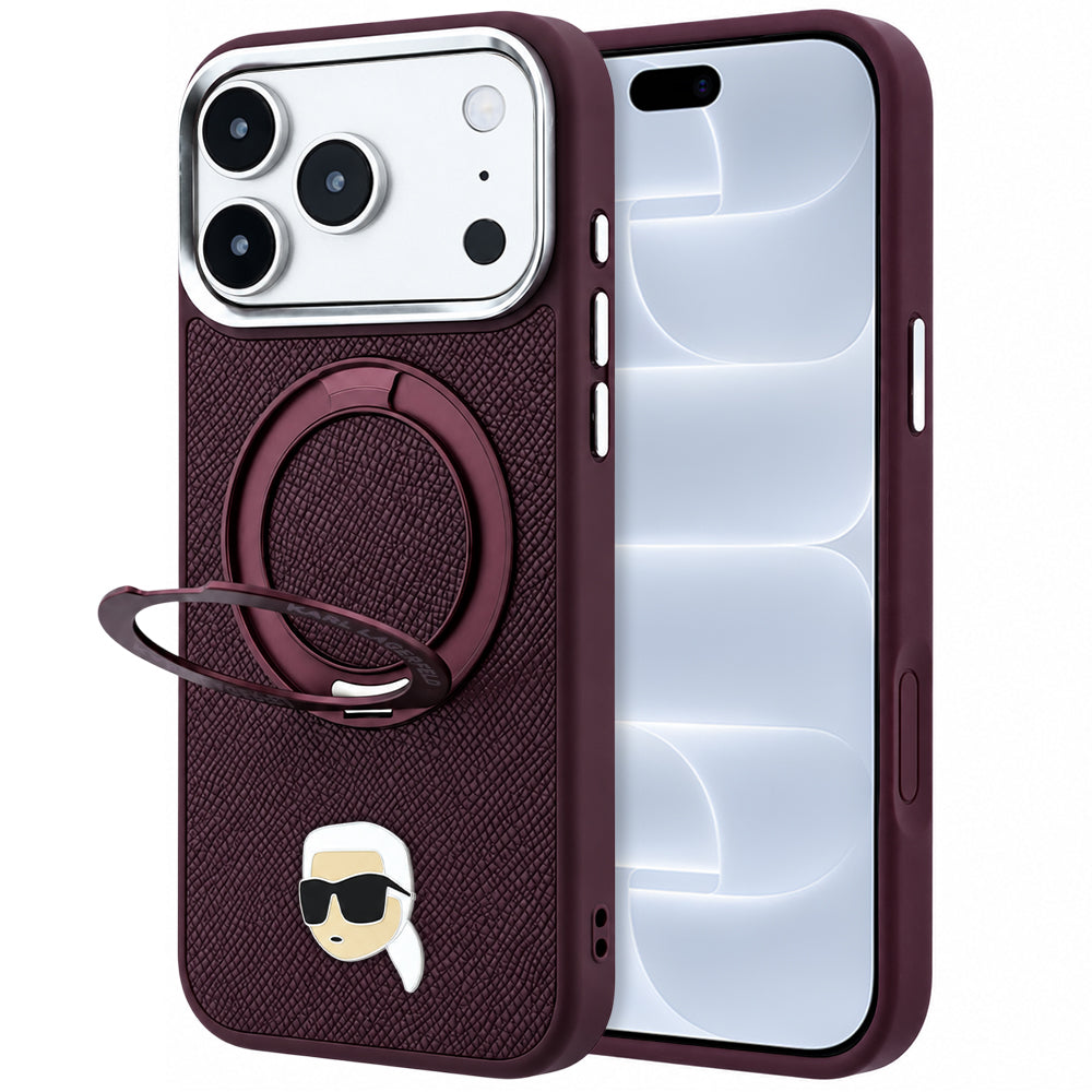 Θήκη MagSafe για Apple iPhone 18 Pro / 17 Pro, Karl Lagerfeld, Ring Stand 360 Karl Pin, Βυσσινί