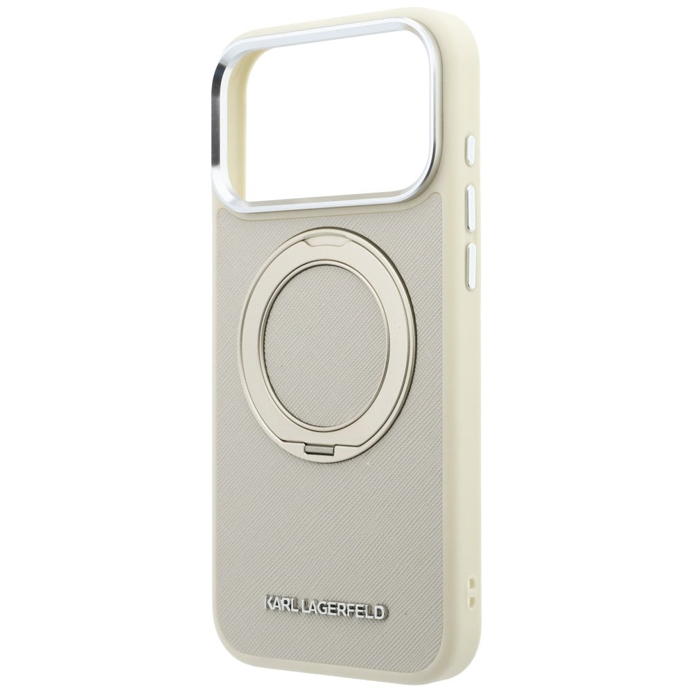 MagSafe Case for Apple iPhone 18 Pro / 17 Pro, Karl Lagerfeld, Ring Stand 360 Saffiano, Beige
