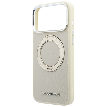 MagSafe Case for Apple iPhone 18 Pro / 17 Pro, Karl Lagerfeld, Ring Stand 360 Saffiano, Beige