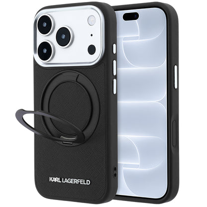 MagSafe Case for Apple iPhone 18 Pro / 17 Pro, Karl Lagerfeld, Ring Stand 360 Saffiano, Black