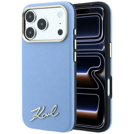 Θήκη MagSafe για Apple iPhone 18 Pro / 17 Pro, Karl Lagerfeld, Saffiano Small Script Metal Logo, Μπλε