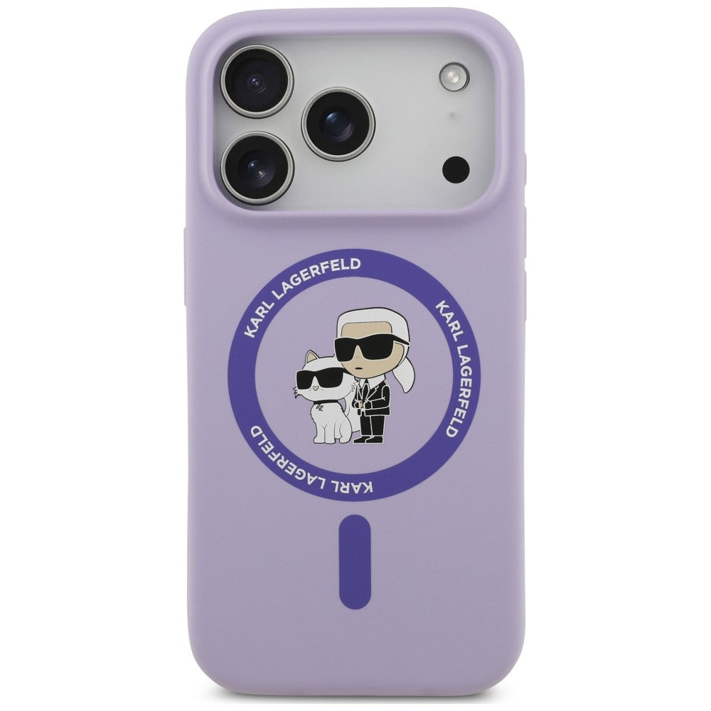 Θήκη MagSafe για Apple iPhone 18 Pro / 17 Pro, Karl Lagerfeld, Silicone Ring Karl & Choupette, Μωβ