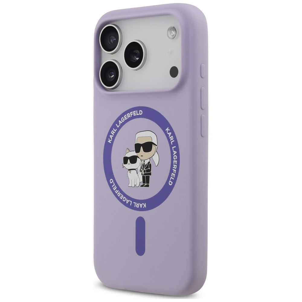Θήκη MagSafe για Apple iPhone 18 Pro / 17 Pro, Karl Lagerfeld, Silicone Ring Karl & Choupette, Μωβ