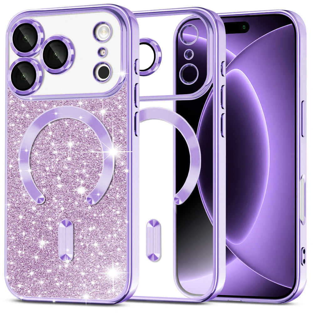 MagSafe Case for Apple iPhone 18 Pro / 17 Pro, Techsuit, Luxury Glitter, Light Purple