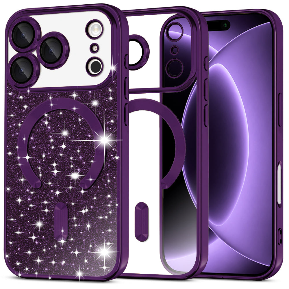 MagSafe Case for Apple iPhone 18 Pro / 17 Pro, Techsuit, Luxury Glitter, Dark Purple