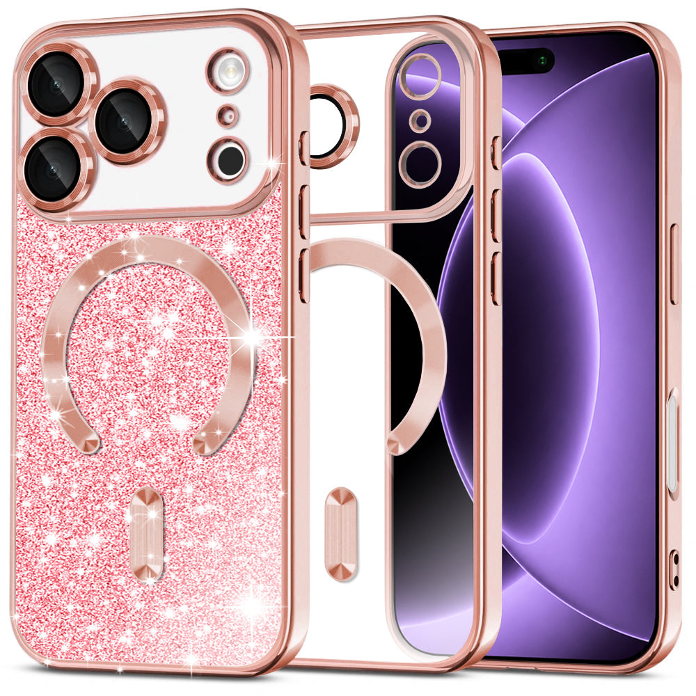 MagSafe Case for Apple iPhone 18 Pro / 17 Pro, Techsuit, Luxury Glitter, Rose Gold