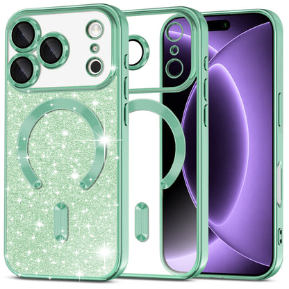 MagSafe Case for Apple iPhone 18 Pro / 17 Pro, Techsuit, Luxury Glitter, Light Green