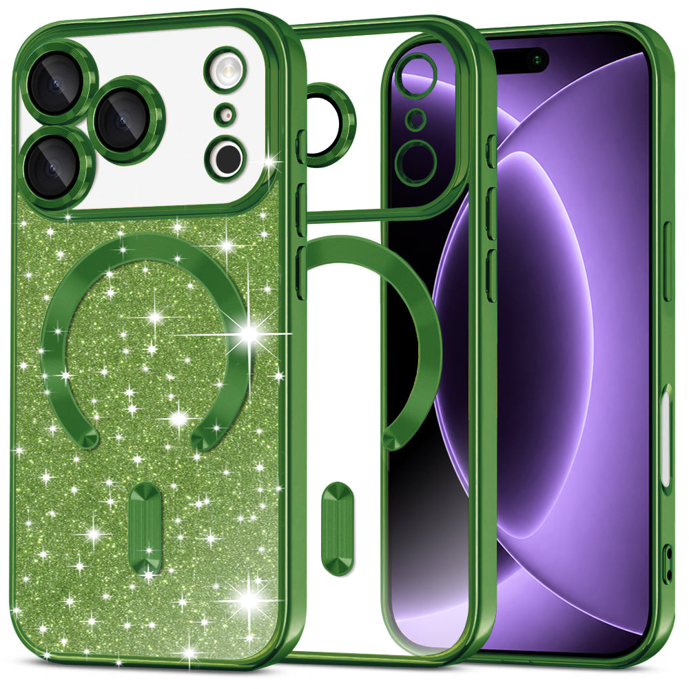 MagSafe Case for Apple iPhone 18 Pro / 17 Pro, Techsuit, Luxury Glitter, Dark Green