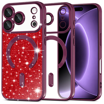 MagSafe Case for Apple iPhone 18 Pro / 17 Pro, Techsuit, Luxury Glitter, Dark Burgundy