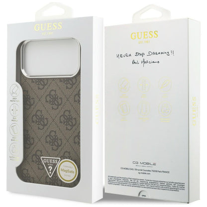 MagSafe Case for Apple iPhone 18 Pro Max / 17 Pro Max, Guess, 4G Triangle Logo, Silver Brown