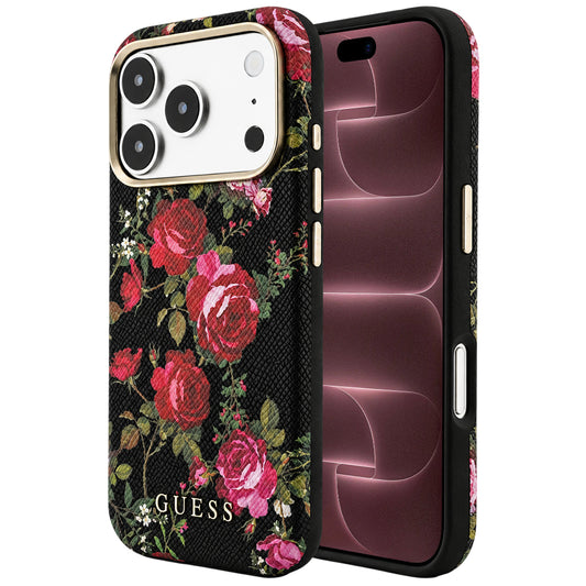 Θήκη MagSafe για Apple iPhone 18 Pro Max / 17 Pro Max, Guess, Blossom Roses Print, Μαύρη