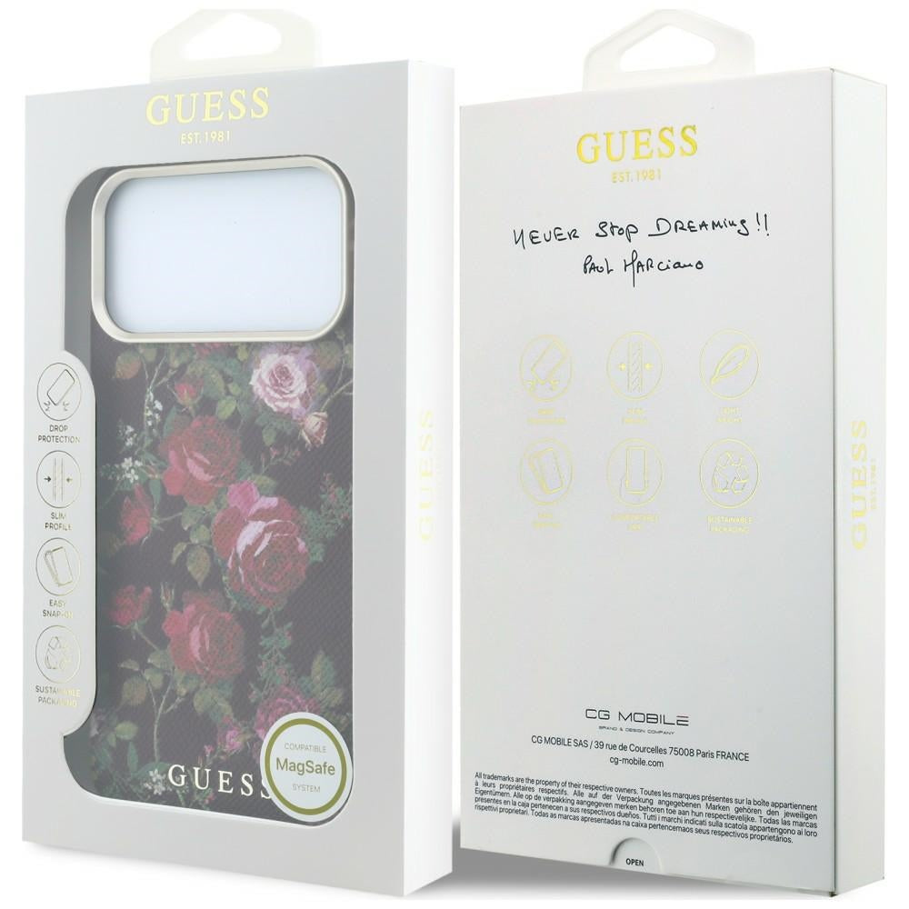 MagSafe Case for Apple iPhone 18 Pro Max / 17 Pro Max, Guess, Blossom Roses Print, Burgundy