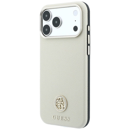 Θήκη MagSafe για Apple iPhone 18 Pro Max / 17 Pro Max, Guess, με στρογγυλό ανάγλυφο λογότυπο στρας, μπεζ