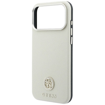 MagSafe Case for Apple iPhone 18 Pro Max / 17 Pro Max, Guess, Grained Round Strass Logo, Beige
