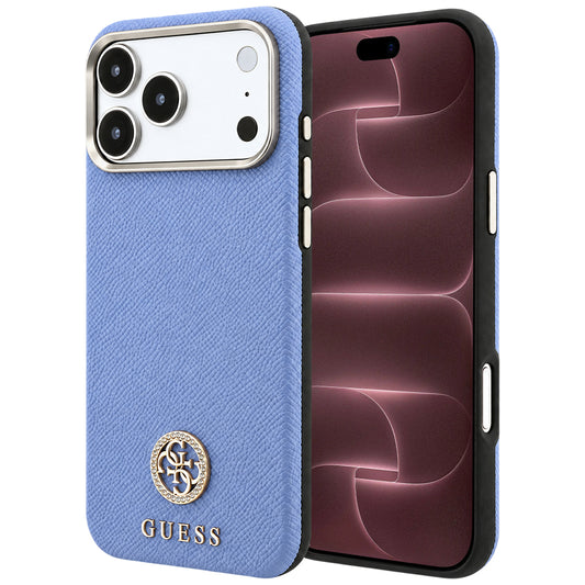 Θήκη MagSafe για Apple iPhone 18 Pro Max / 17 Pro Max, Guess, με στρογγυλό ανάγλυφο λογότυπο στρας, Μπλε
