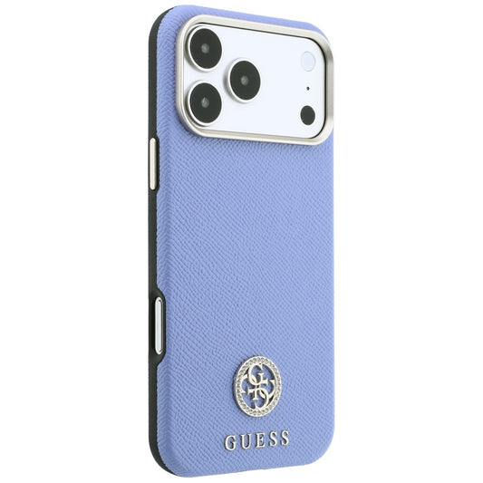 Θήκη MagSafe για Apple iPhone 18 Pro Max / 17 Pro Max, Guess, με στρογγυλό ανάγλυφο λογότυπο στρας, Μπλε