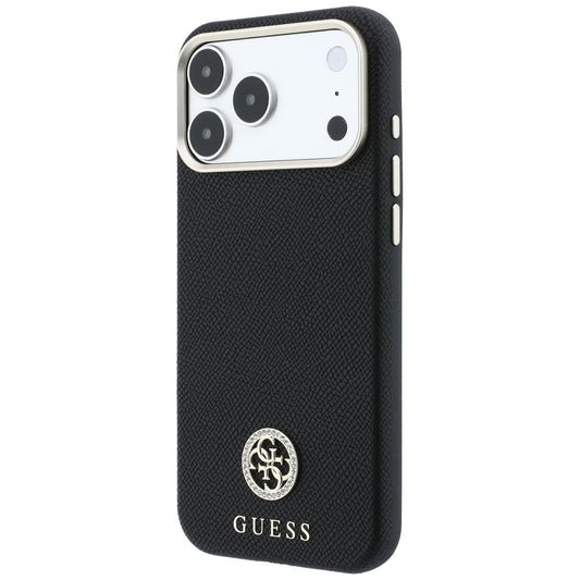 Θήκη MagSafe για Apple iPhone 18 Pro Max / 17 Pro Max, Guess, με στρογγυλό ανάγλυφο λογότυπο στρας, Μαύρη