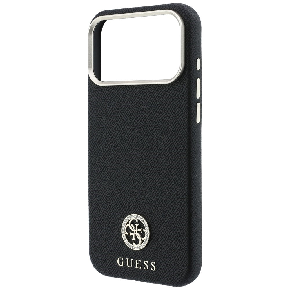 MagSafe Case for Apple iPhone 18 Pro Max / 17 Pro Max, Guess, Grained Round Strass Logo, Black