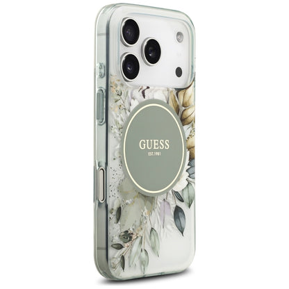 Θήκη MagSafe για Apple iPhone 18 Pro Max / 17 Pro Max, Guess, IML Flowers with Pearl Strap, Πράσινη