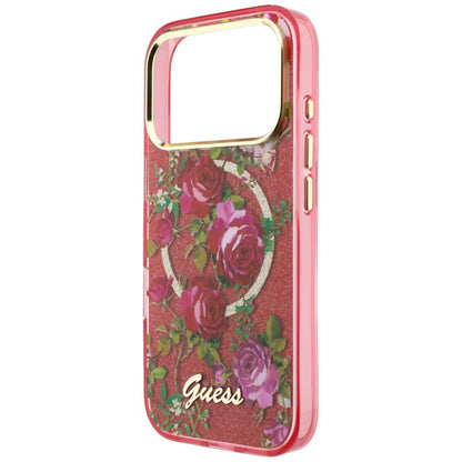 Θήκη MagSafe για Apple iPhone 18 Pro Max / 17 Pro Max, Guess, IML Glitter Blossom Roses, Βυσσινί