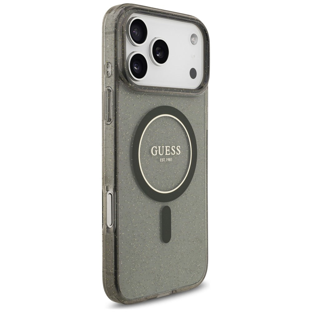 Θήκη MagSafe για Apple iPhone 18 Pro Max / 17 Pro Max, Guess, IML Glitter with Pearl Strap, Μαύρη