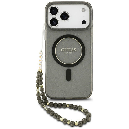 Θήκη MagSafe για Apple iPhone 18 Pro Max / 17 Pro Max, Guess, IML Glitter with Pearl Strap, Μαύρη
