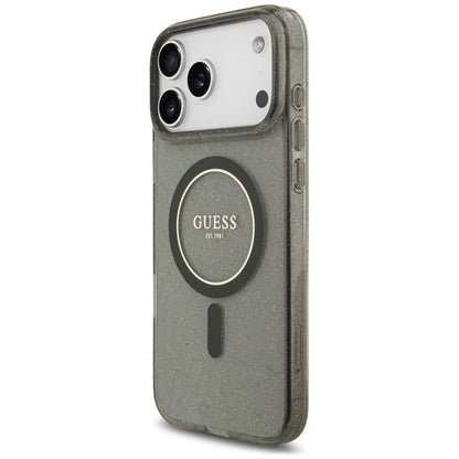 Θήκη MagSafe για Apple iPhone 18 Pro Max / 17 Pro Max, Guess, IML Glitter with Pearl Strap, Μαύρη