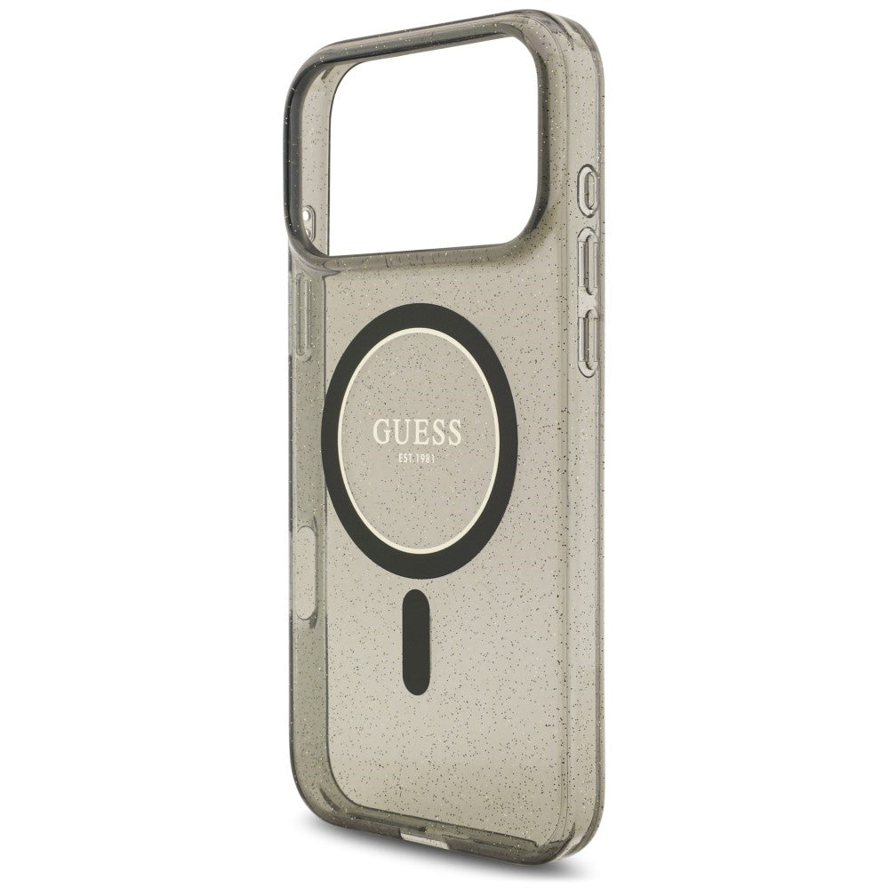 Θήκη MagSafe για Apple iPhone 18 Pro Max / 17 Pro Max, Guess, IML Glitter with Pearl Strap, Μαύρη