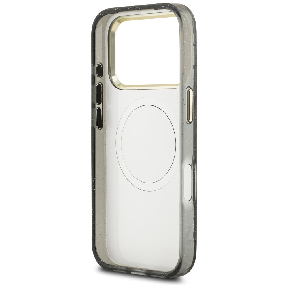 Θήκη MagSafe για Apple iPhone 18 Pro Max / 17 Pro Max, Guess, IML Metal Glitter Flowers Triangle, Μαύρη