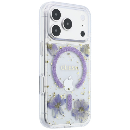 Θήκη MagSafe για Apple iPhone 18 Pro Max / 17 Pro Max, Guess, Resin Flowers and Glitter, Μωβ