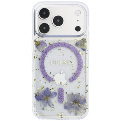 Θήκη MagSafe για Apple iPhone 18 Pro Max / 17 Pro Max, Guess, Resin Flowers and Glitter, Μωβ