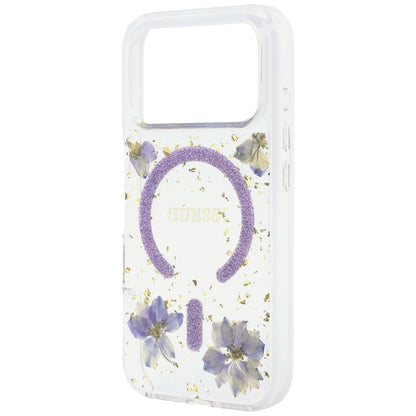 Θήκη MagSafe για Apple iPhone 18 Pro Max / 17 Pro Max, Guess, Resin Flowers and Glitter, Μωβ