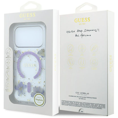 Θήκη MagSafe για Apple iPhone 18 Pro Max / 17 Pro Max, Guess, Resin Flowers and Glitter, Μωβ