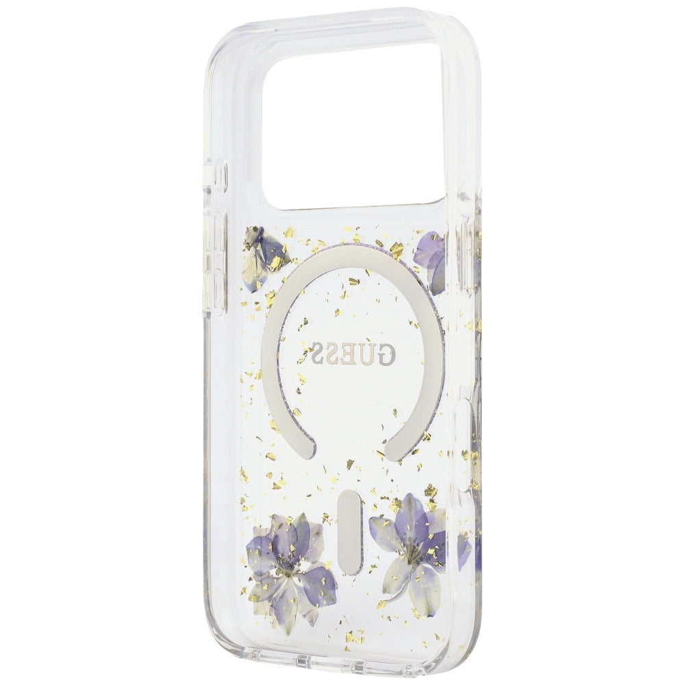 Θήκη MagSafe για Apple iPhone 18 Pro Max / 17 Pro Max, Guess, Resin Flowers and Glitter, Μωβ