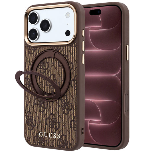Θήκη MagSafe για Apple iPhone 18 Pro Max / 17 Pro Max, Guess, Ring Stand 360 4G Classic Logo, Καφέ