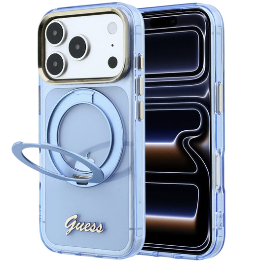 Θήκη MagSafe για Apple iPhone 18 Pro Max / 17 Pro Max, Guess, Ring Stand Script Metal Logo, Μπλε
