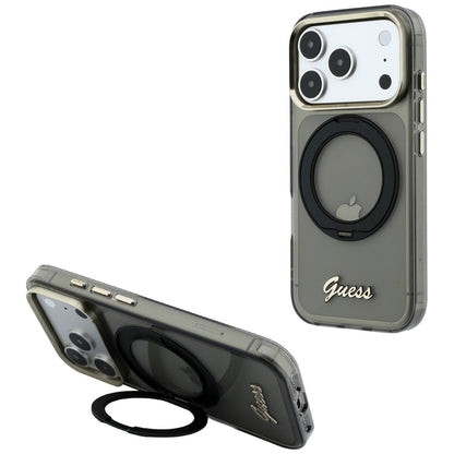 Θήκη MagSafe για Apple iPhone 18 Pro Max / 17 Pro Max, Guess, Ring Stand Script Metal Logo, Μαύρο