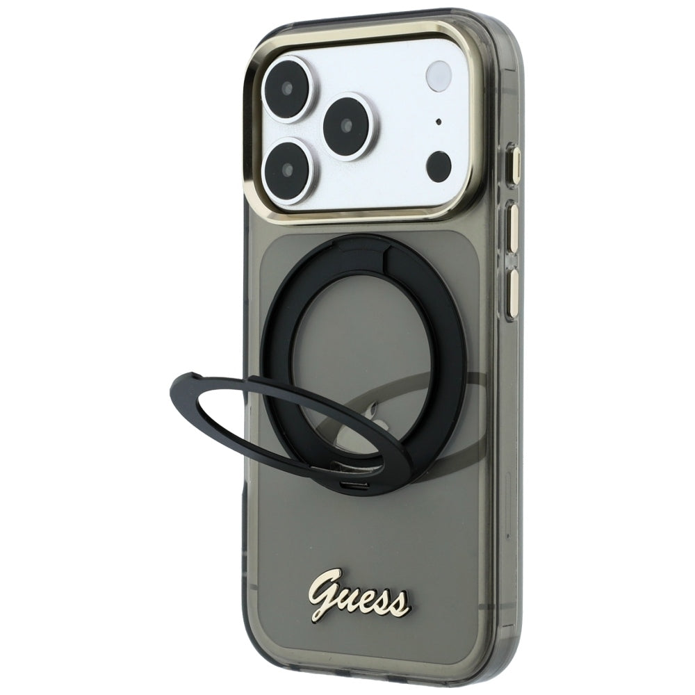 Θήκη MagSafe για Apple iPhone 18 Pro Max / 17 Pro Max, Guess, Ring Stand Script Metal Logo, Μαύρο