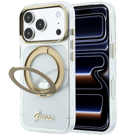 Θήκη MagSafe για Apple iPhone 18 Pro Max / 17 Pro Max, Guess, Ring Stand Script Metal Logo, Διαφανής