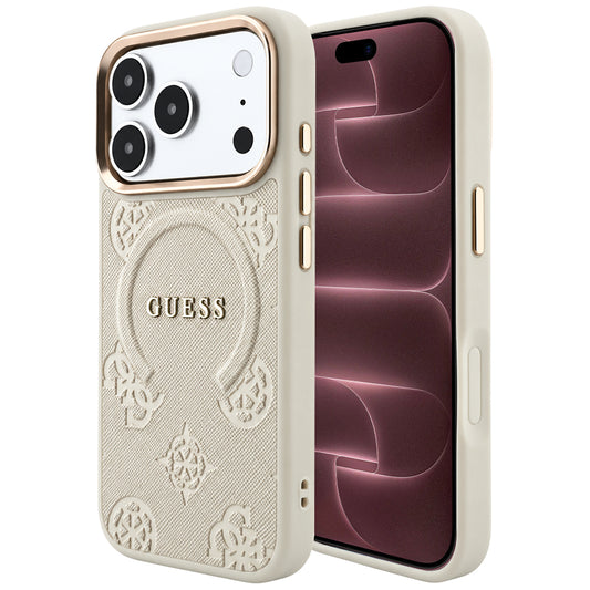 Θήκη MagSafe για Apple iPhone 18 Pro Max / 17 Pro Max, Guess, Saffiano Peony Hot Stamp, Μπεζ