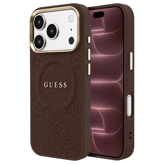 Θήκη MagSafe για Apple iPhone 18 Pro Max / 17 Pro Max, Guess, Saffiano Peony Ring, Καφέ