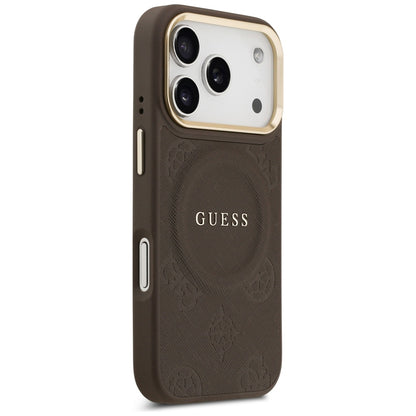 Θήκη MagSafe για Apple iPhone 18 Pro Max / 17 Pro Max, Guess, Saffiano Peony Ring, Καφέ