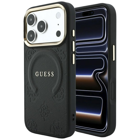 Θήκη MagSafe για Apple iPhone 18 Pro Max / 17 Pro Max, Guess, Saffiano Peony Ring, Μαύρο