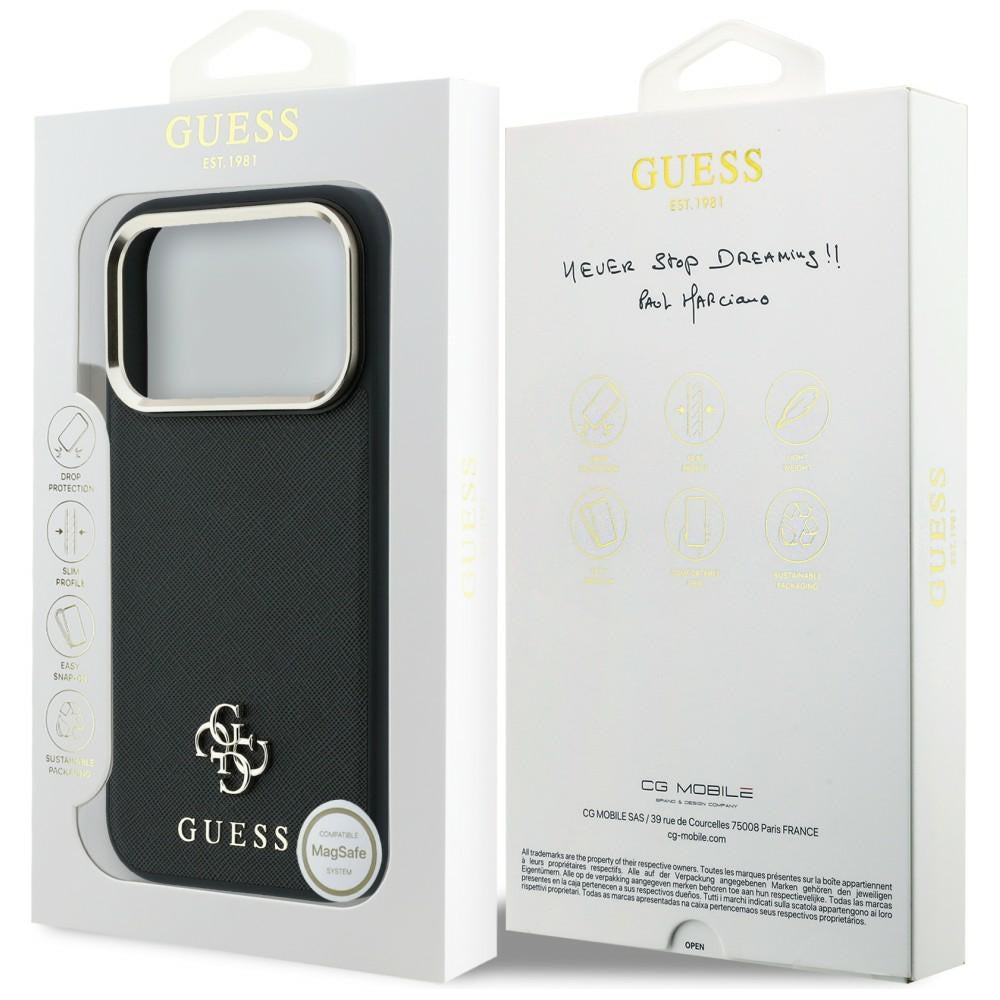 MagSafe Case for Apple iPhone 18 Pro Max / 17 Pro Max, Guess, Saffiano Small 4G Classic, Black